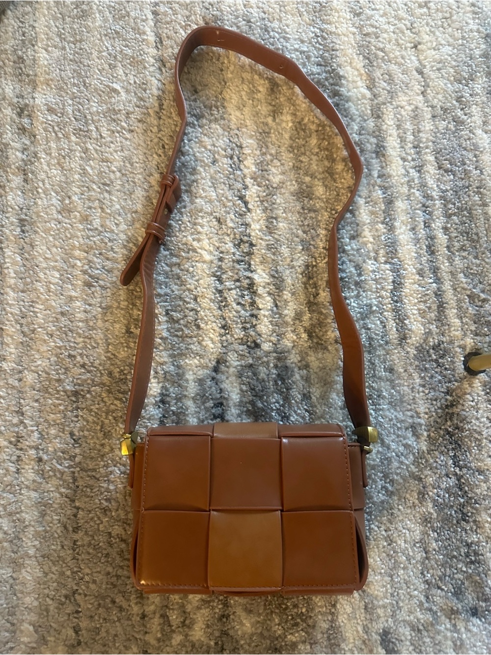Leather Woven Crossbody Bag - Brown